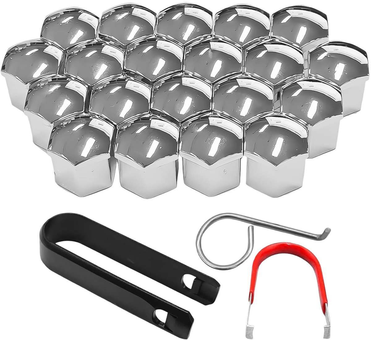 NTH products- Moer Caps 20 Stuks - Hex Moer Caps - Creatieve Design Onderdelen - Multifunctionele Auto Moer Caps - Duurzaam Plastic - Inclusief 2 Clips en 1 Haak - Moerkappen