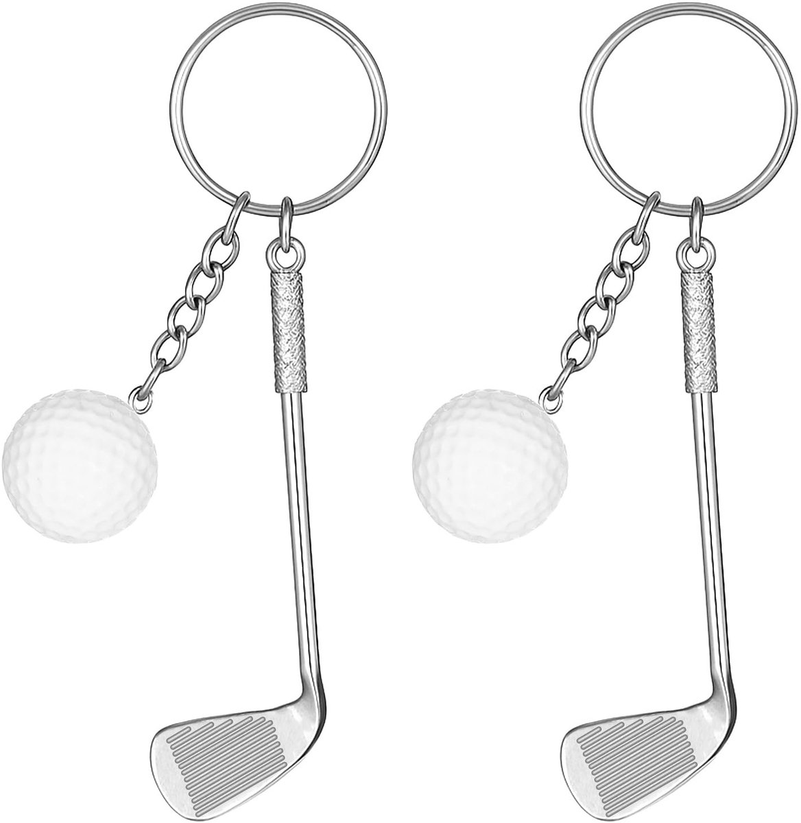 Dailygoods- Sleutelhanger Golfbal/Golfclub - 2 Stuks - Golfaccessoires - Cadeau voor Golfliefhebbers - Zinklegering/PVC - Totale Lengte 11 cm - Sleutelring
