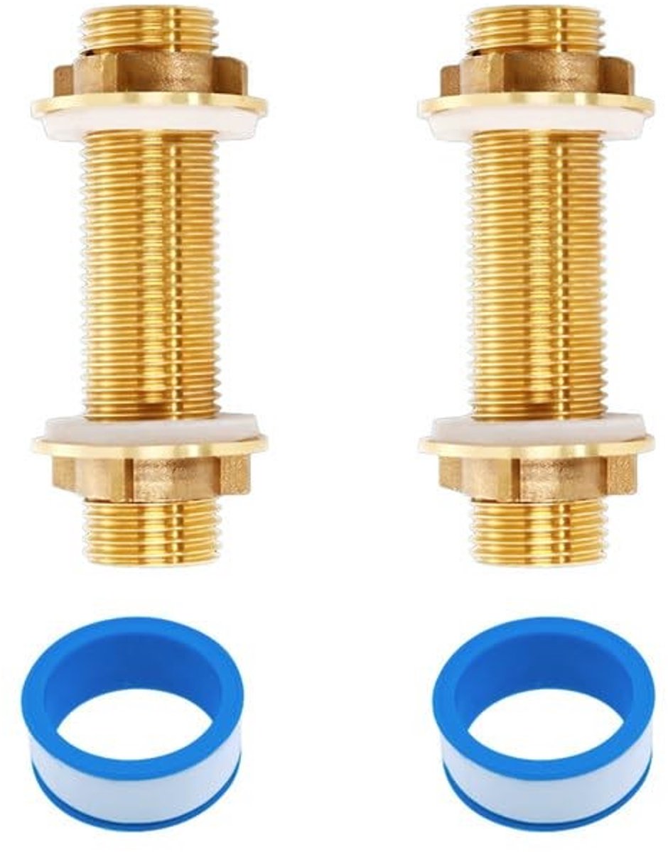 Dailygoods- Schroefverbinding Messing - Mannelijke Schroefdraadbuis - Slangschroefverbinding - 10 cm - 2 Stuks - Geschikt voor Kranen en Watertanks - Fittingen