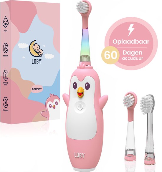 Loby Pïnguin Elektrische Tandenborstel Kind Oplaadbaar Roze - Loby - €34,95