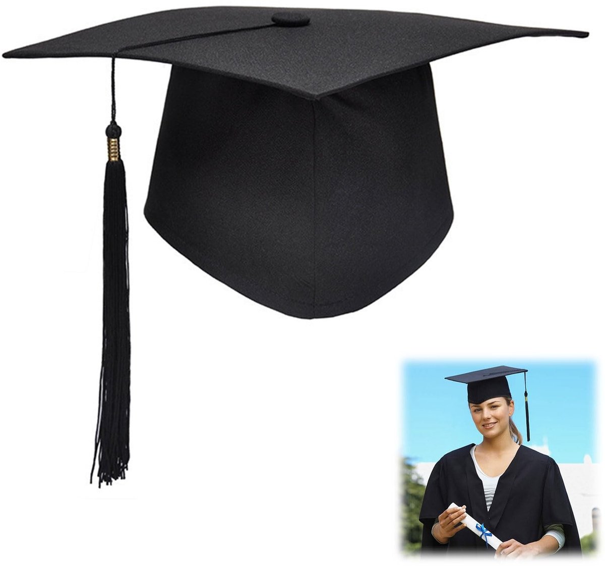 Dailygoods- Afstudeerhoed Verstelbaar - Toga - Afstudeercadeau - Eindexamenfeest - Uniseks - Zwart - Graduatiehoed