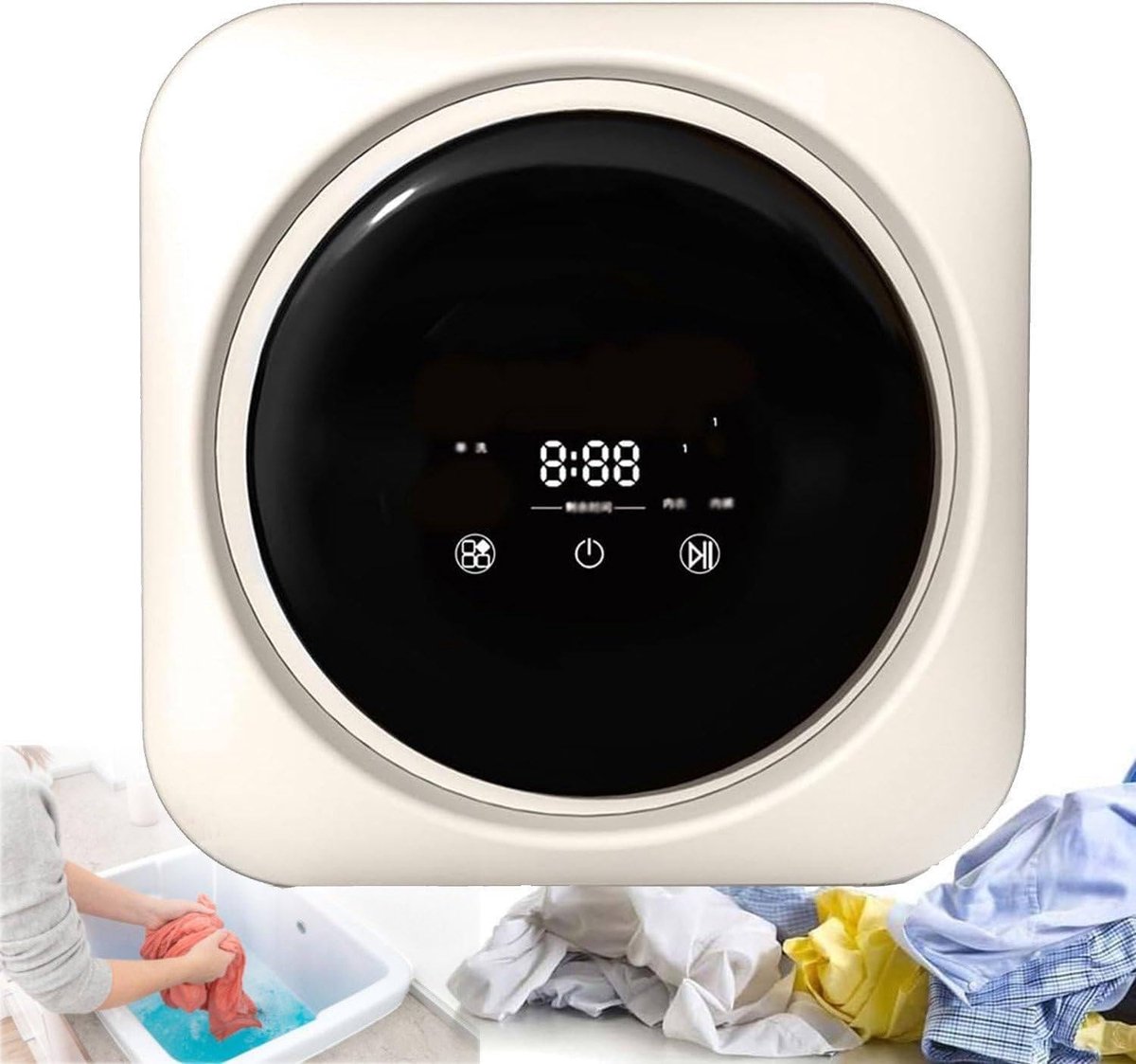 Mini Wasmachine Compacte Wasmachine Kleine Ruimtes 3-in-1 Wassen en Drogen 3.5 Liter Wit