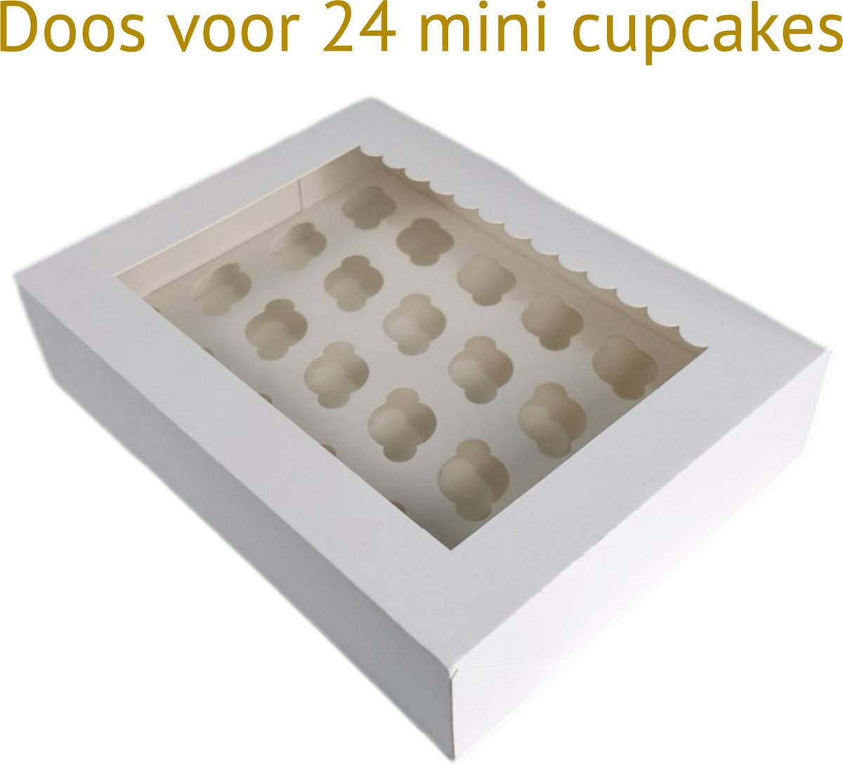 Bakdozen.nl - Cupcakedoos voor 24 Mini Cupcakes - Wit - Met Tray, Venster en Sierluifel - 10 Stuks - 34 x 26 x 7.5 cm