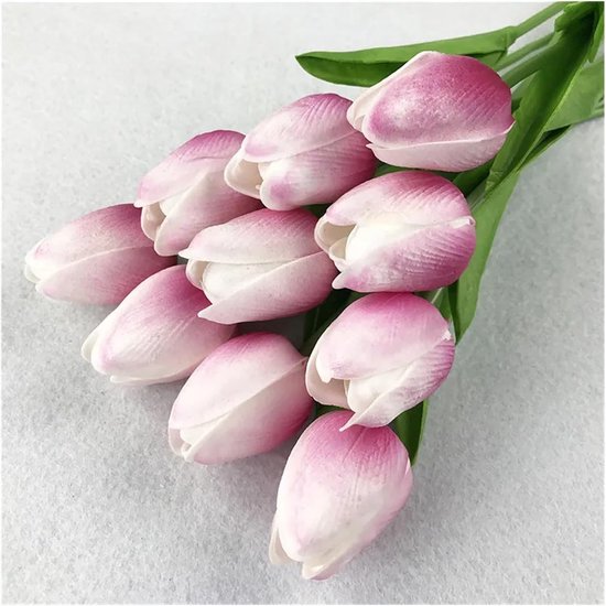 Kunsttulpen 10 stuks - Nepbloemen boeket - Huis decoratie - Echte touch look - 10 stuks - Roze rood