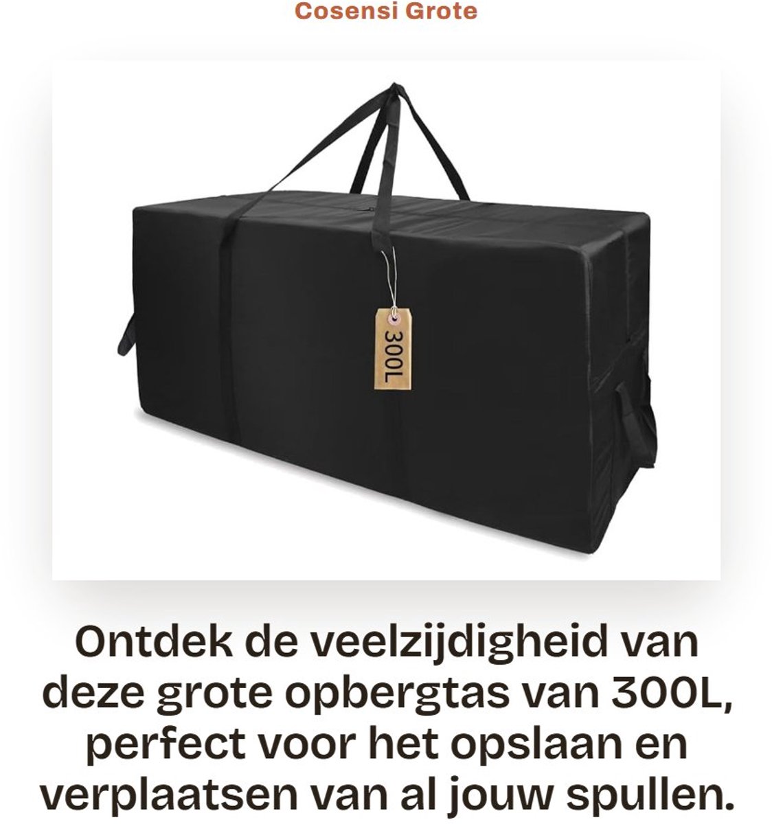 Solidchoice- Opbergzak 300L - Extra Grote Opbergzak - Waterdichte Opbergzak - Opbergzak met Handvatten - Perfect voor Kleding en Beddengoed - 118x55x46 cm - Opbergdoos