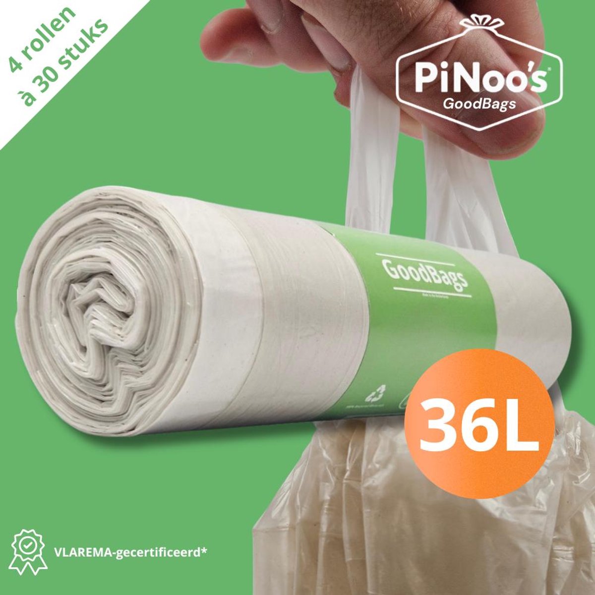 GoodBags Vuilniszakken 36 Liter | 120 zakken - Trekband | 100% Gerecycled LDPE | 27 My | 70×65 cm – Transparante Vuilniszakken 36 Liter, Geschikt voor Brabantia Code R, Geschikt voor Brabantia 36 liter