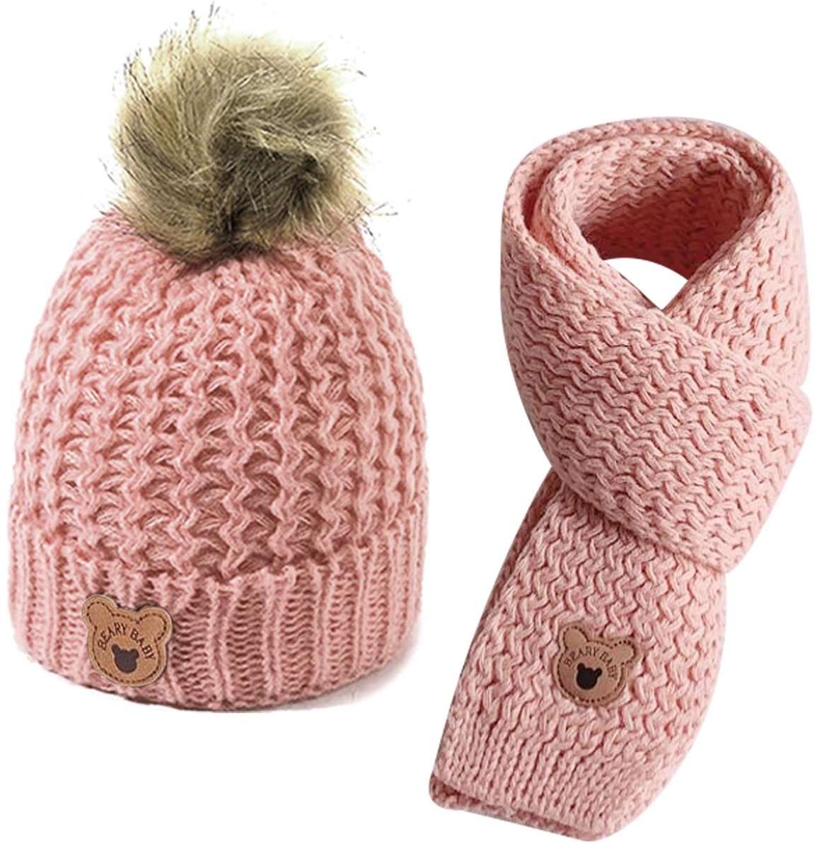 Dailygoods- Gebreide Muts - Winter Warme Muts - Baby Muts - Muts/Sjaal Set - Zacht en Schattig - Geschikt voor 1-4 Jaar - Babymuts