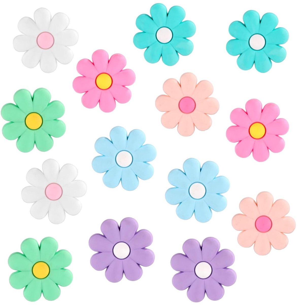 Dailygoods- Koelkastmagneten 14 Stuks - Siliconen Bloemen - Decoratieve Magneten - Kluisjesdecoratie - Koelkastdecoratie - 3x3 cm - Decoratiemagneten