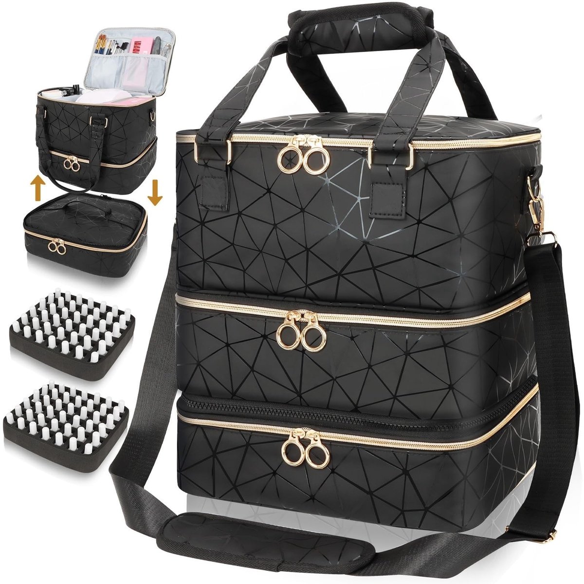 Dailygoods- Nagellak-organizertas voor 84 flessen - Draagtas - Nagelkit opslag - Schoudertas - Polyester - 24 x 28 x 33 cm - Nageltas