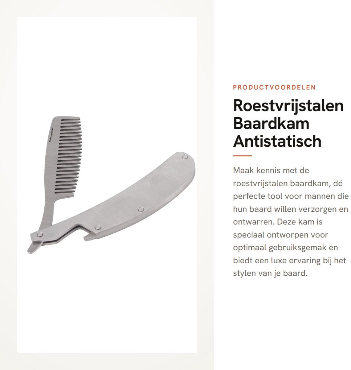 Dailygoods - Roestvrijstalen Baardkam - Antistatisch - Ontwart en Verzorgt - Compact Formaat - Voor Mannen - Handgemaakt Design - Ideaal voor Elke Baard