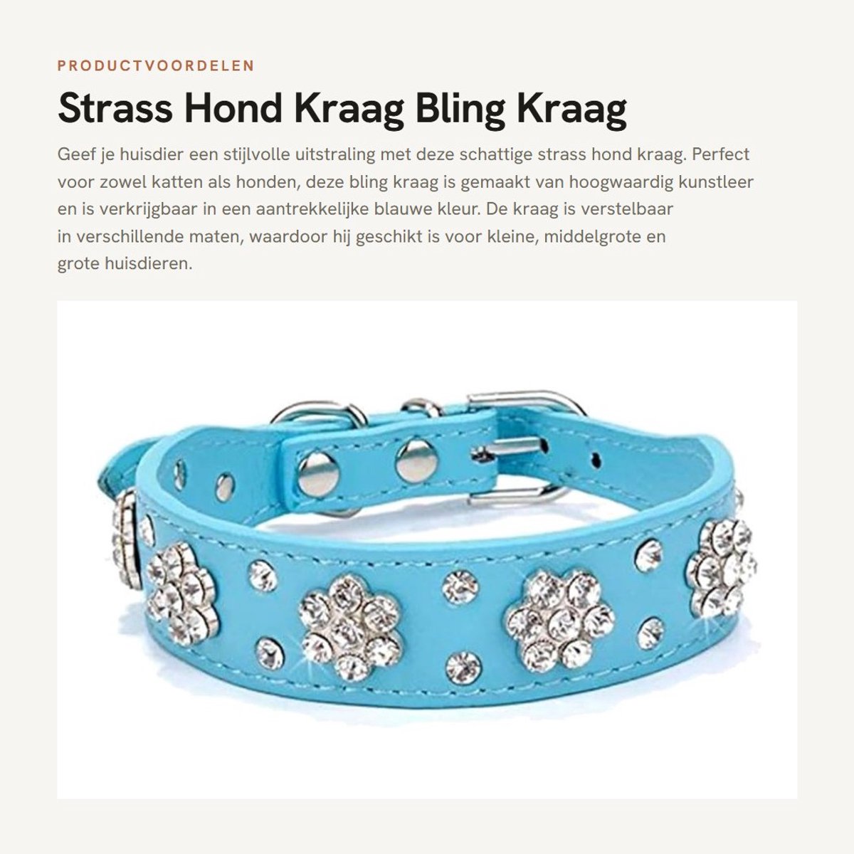 Dailygoods- Hondenhalsband Bling - Verstelbare Maten - Kunstleer - Kristallen Strass - Geschikt voor Kleine/Middelgrote/Grote Honden - 100% Nieuw - Halsband