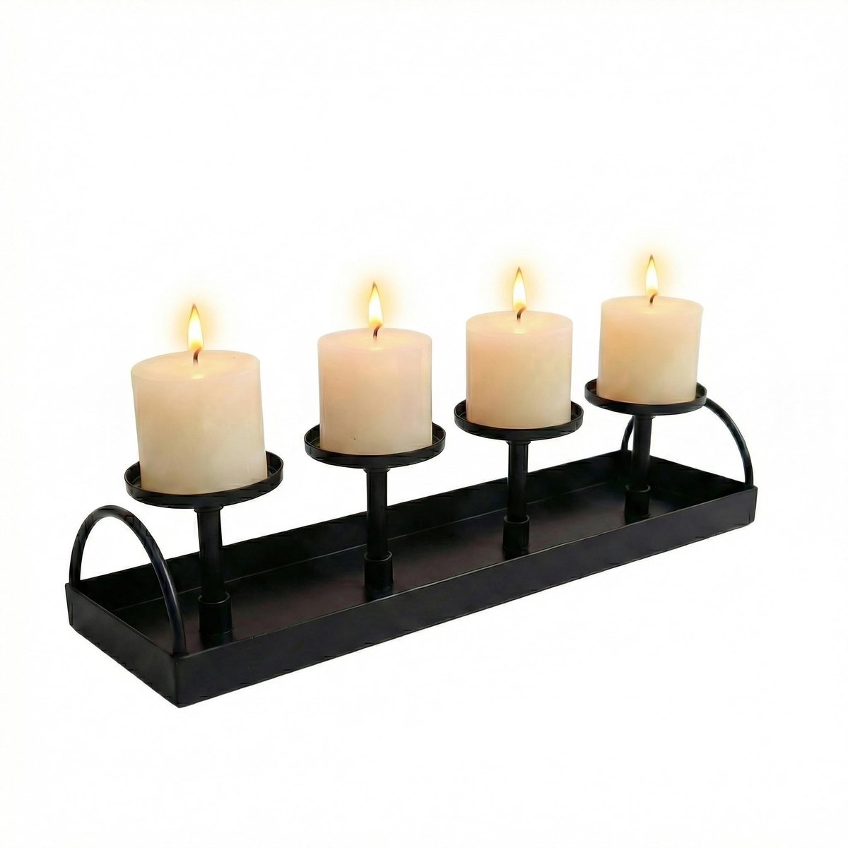 Dailygoods- Kandelaar Elegante Metalen Kaarsenhouder - 4 Houders - 39 x 9 x 9 cm - Zwart - Voor Bruiloft/Jubilea - Sfeervolle Decoratie