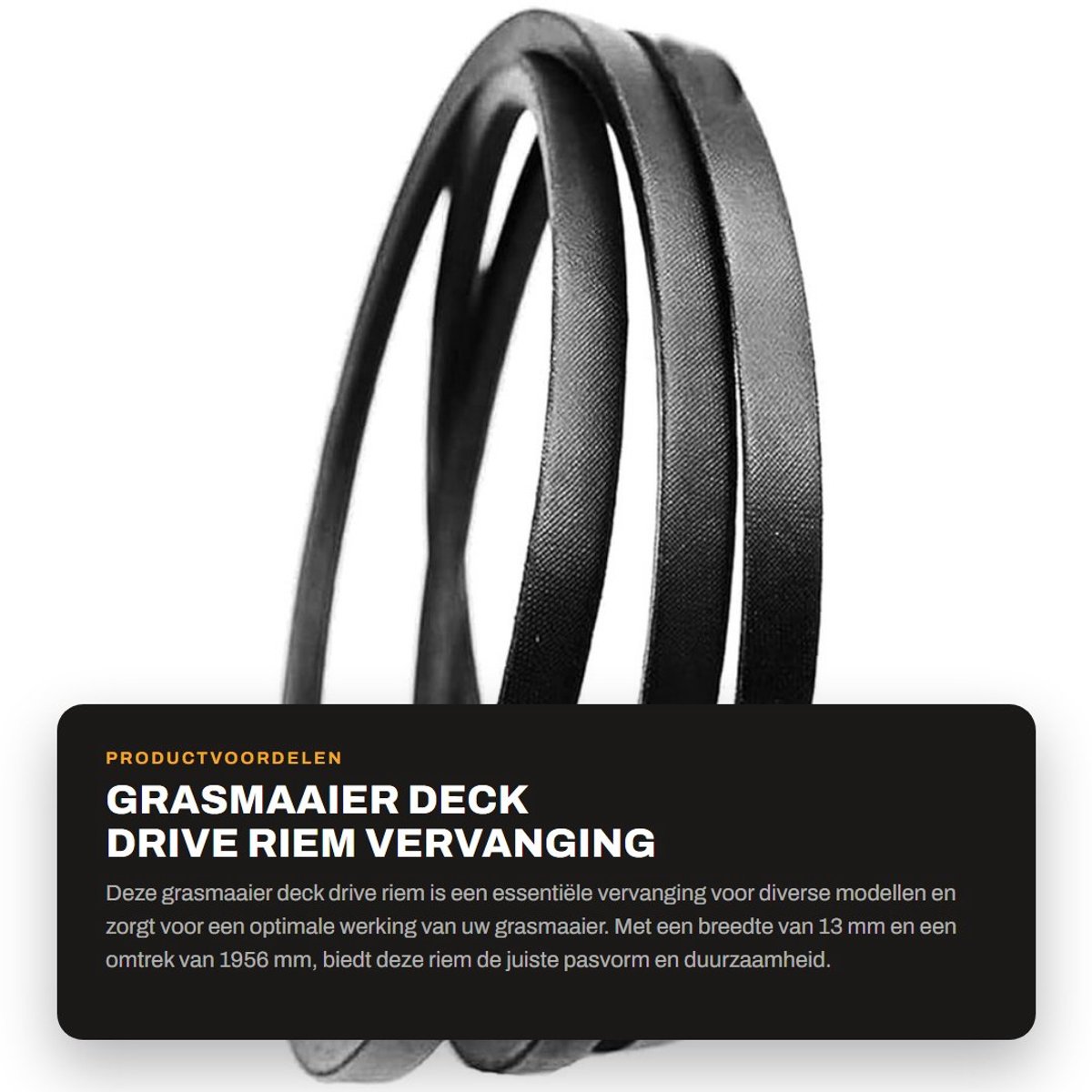 Dailygoods- Grasmaaier Riem Vervanging - Onderdeelnummer 135061504/0 - Breedte 13 mm - Omtrek 1956 mm - Geschikt voor Mountfield 1538M-SD/T38M-SD - Zwart - Maaier Riem