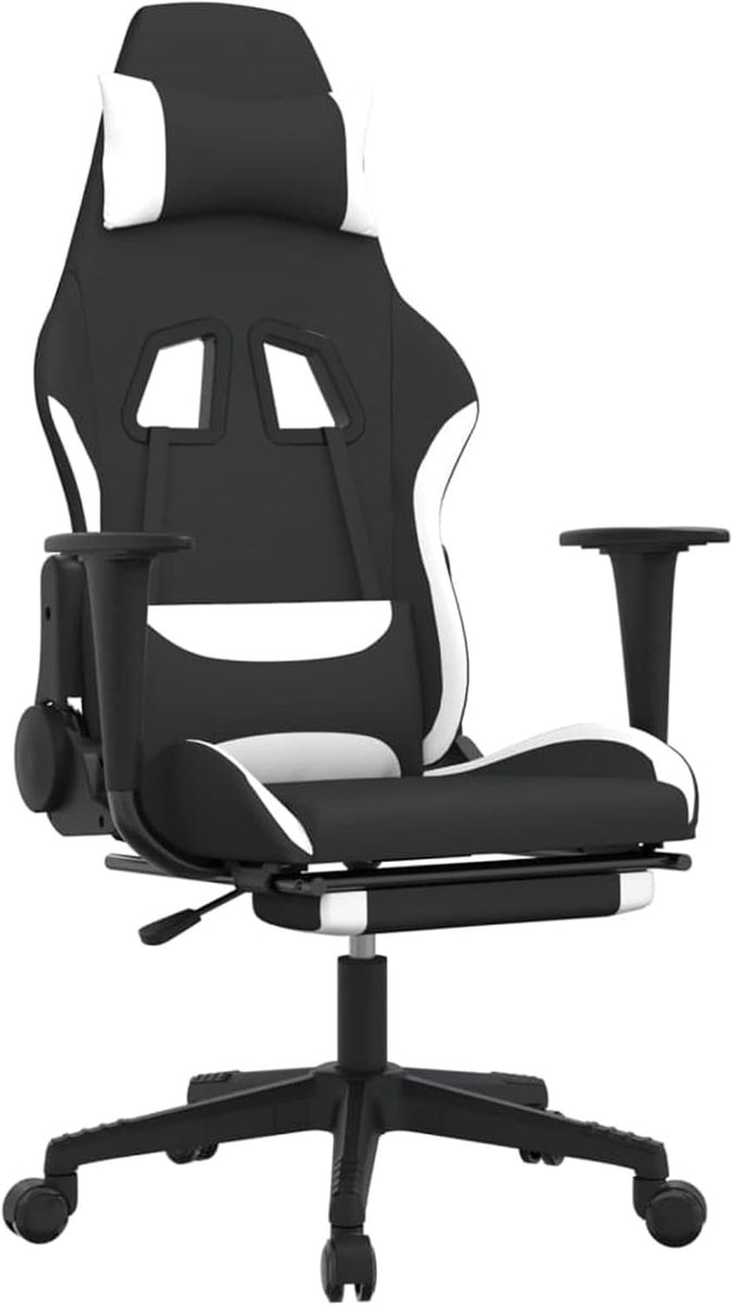 Gaming Stoel - Comfortabele Zetel - Ontspannen Zitten - Met Massagefunctie - Verstelbaar - Zwart Wit — afbeelding 4