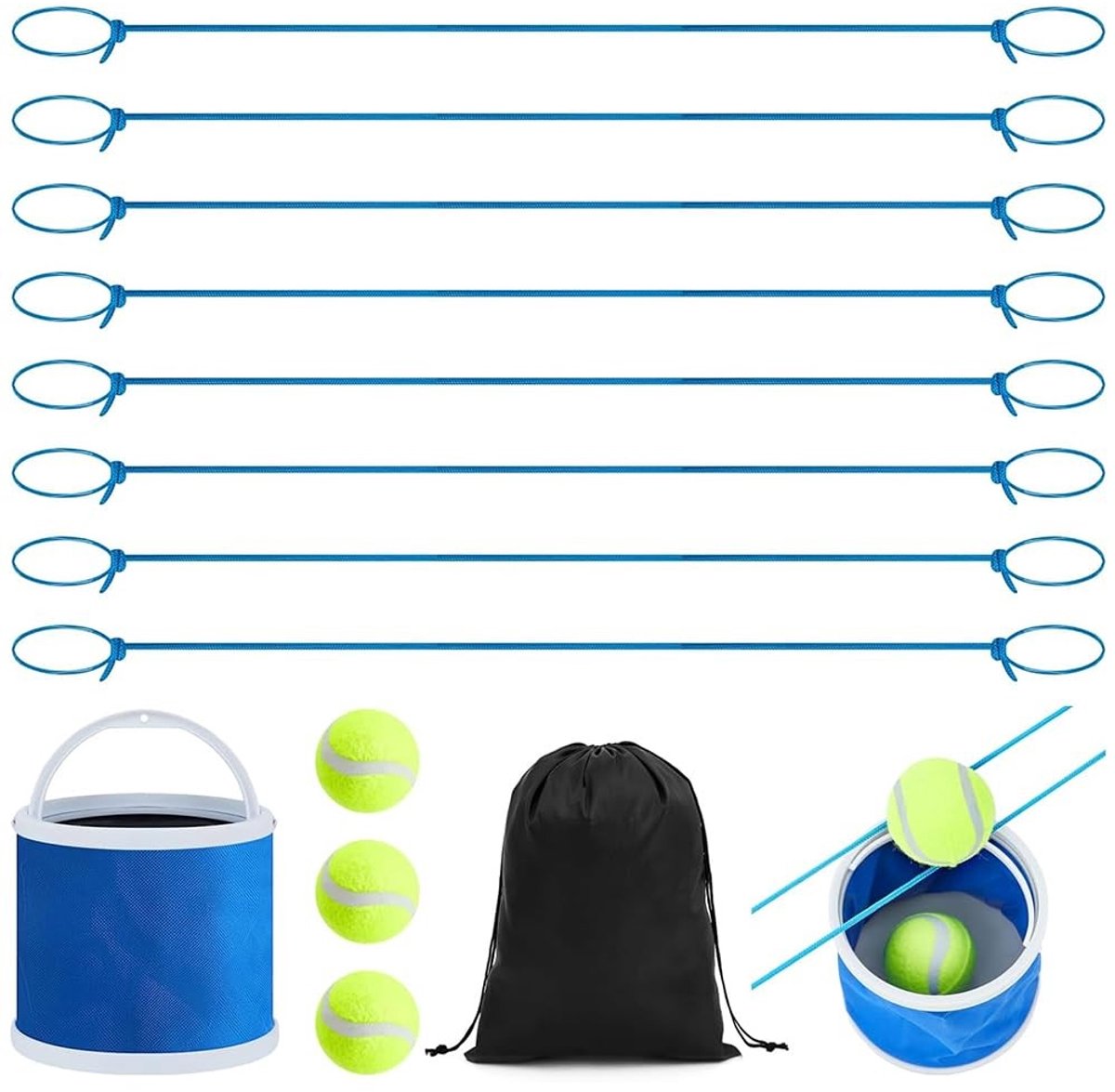 Dailygoods- Teambuilding Spellen Set - 13 Stuks - Inclusief 8 Touwen - 3 Ballen - 1 Opvouwbare Emmer - 1 Opbergtas - Outdoor Groepsspellen