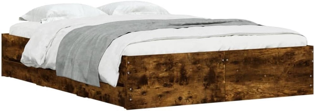 Bedframe met lades - Tweepersoonsbed - Moderne slaapkamer - Praktische opbergruimte - 120x200 cm - Gerookt eiken