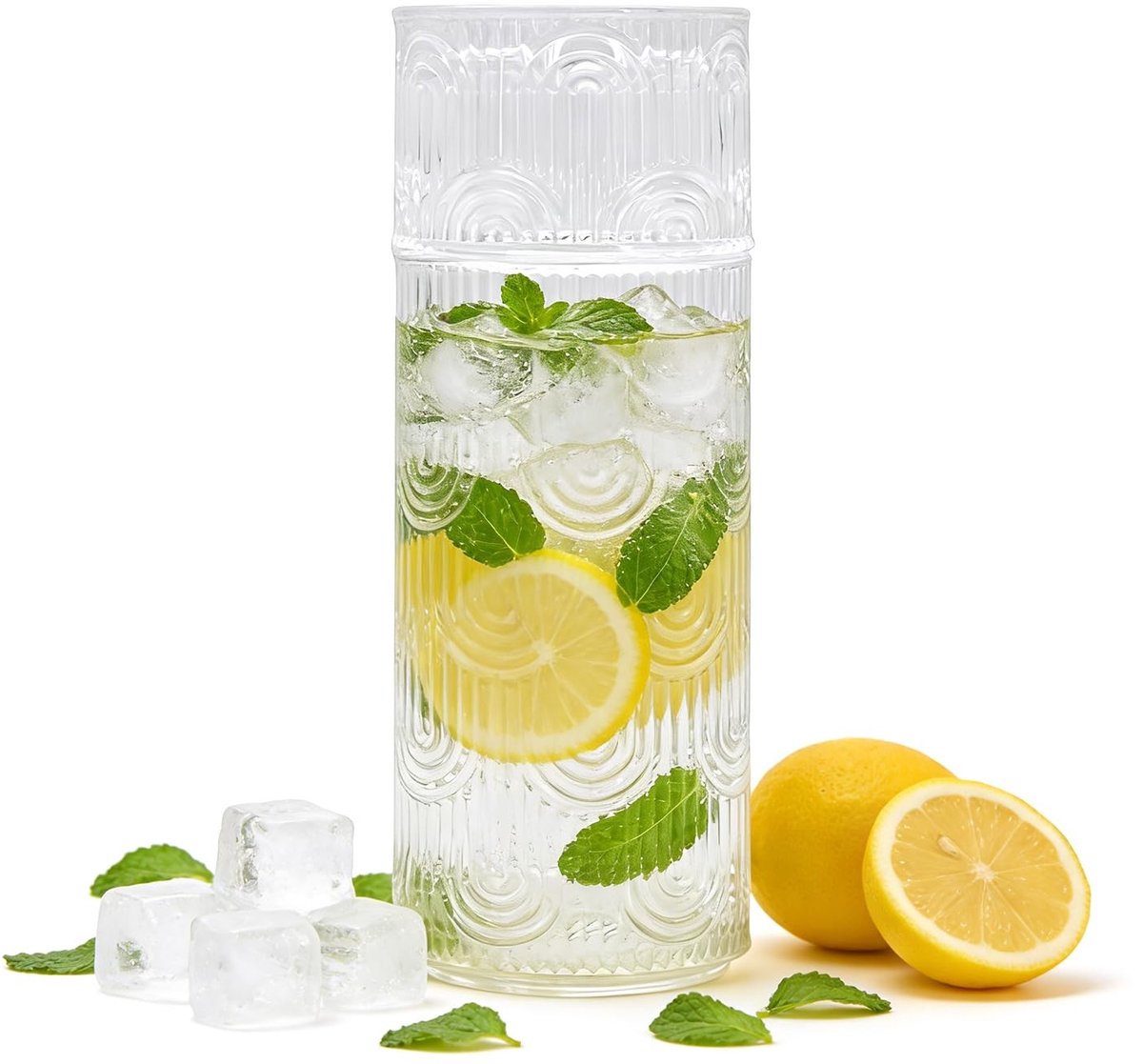Dailygoods - Glazen Waterkan 640 ml - Karaf en Glazen Set voor Ijsthee en Sap