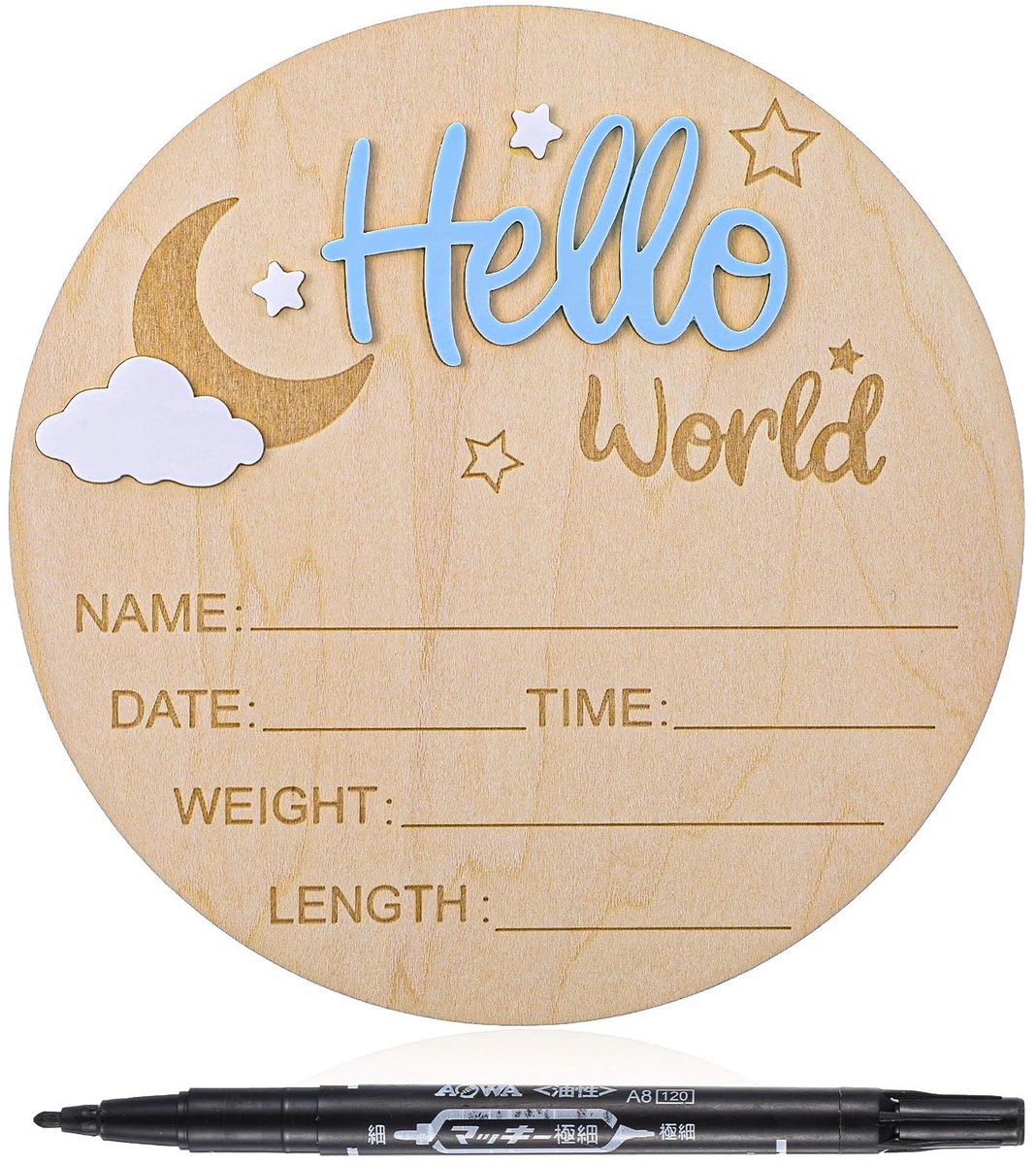 Dailygoods- Mijlpaalkaarten Houten Aankondigingsborden - Mijlpaaldeken - Geboorteweergave - Fotoaccessoire - 15 cm - Inclusief Pen - Babynaambord