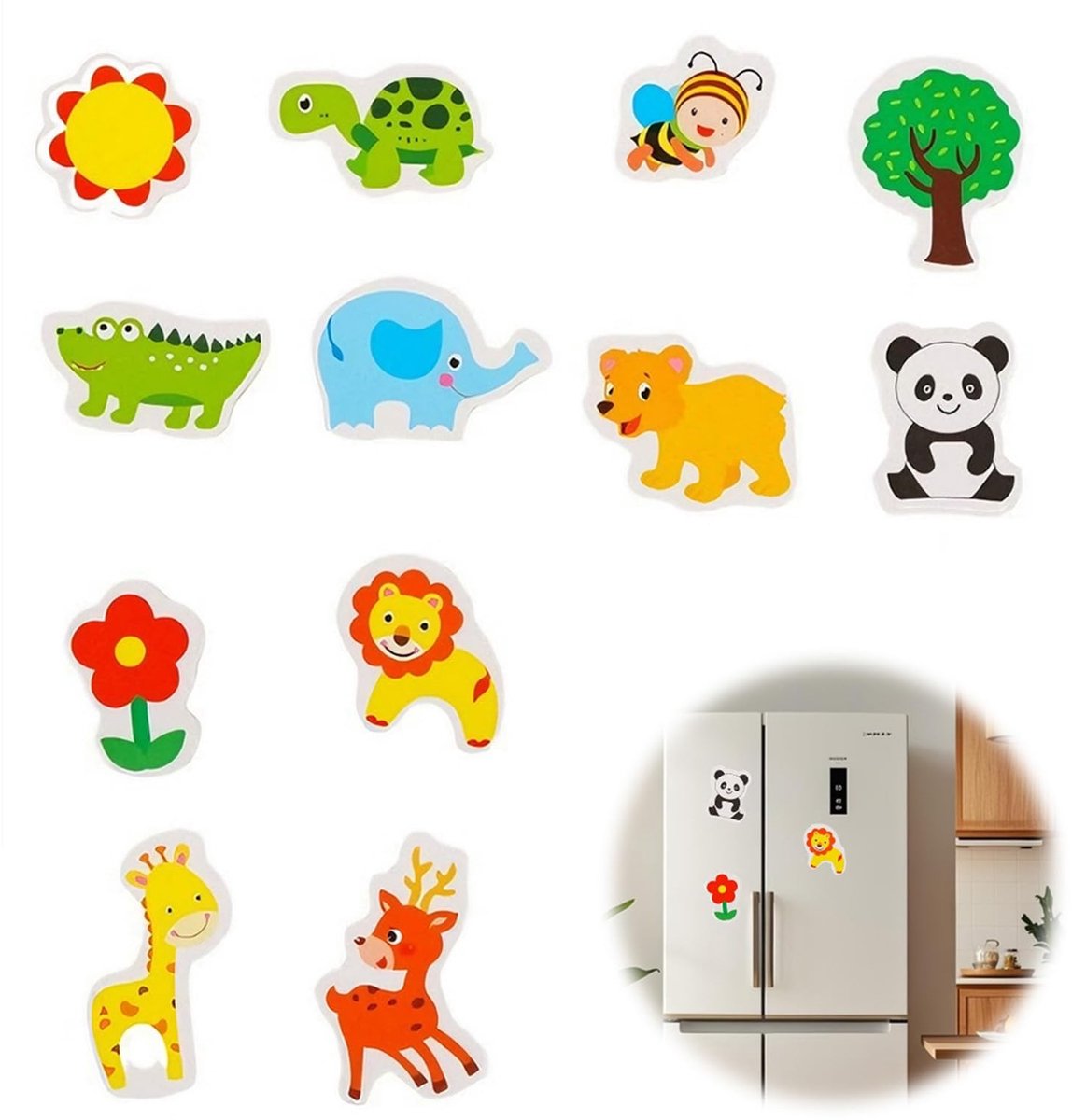 Dailygoods - 12 stuks educatieve koelkastmagneten van hout voor kinderen, educatieve spelletjes, dieren, sterke magneet voor metalen bord, veilig cadeau voor kleuterschool en thuis
