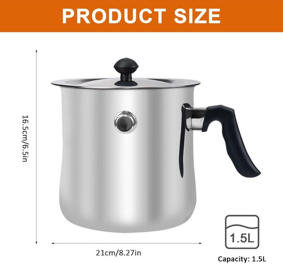 Dailygoods- Melkpan Dubbelwandig 1,5 l - Roestvrij Staal - Waterbadpan - Deksel - Fluittoon - Voor Melk/Sauzen - Simmerpan — afbeelding 2