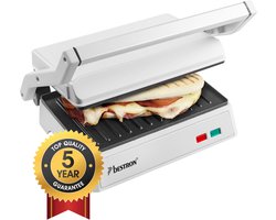 Bestron Contactgrill - APM124W - 1000W - Tosti apparaat - 22,5x14cm bakoppervlak - Wit - 5 jaar garantie