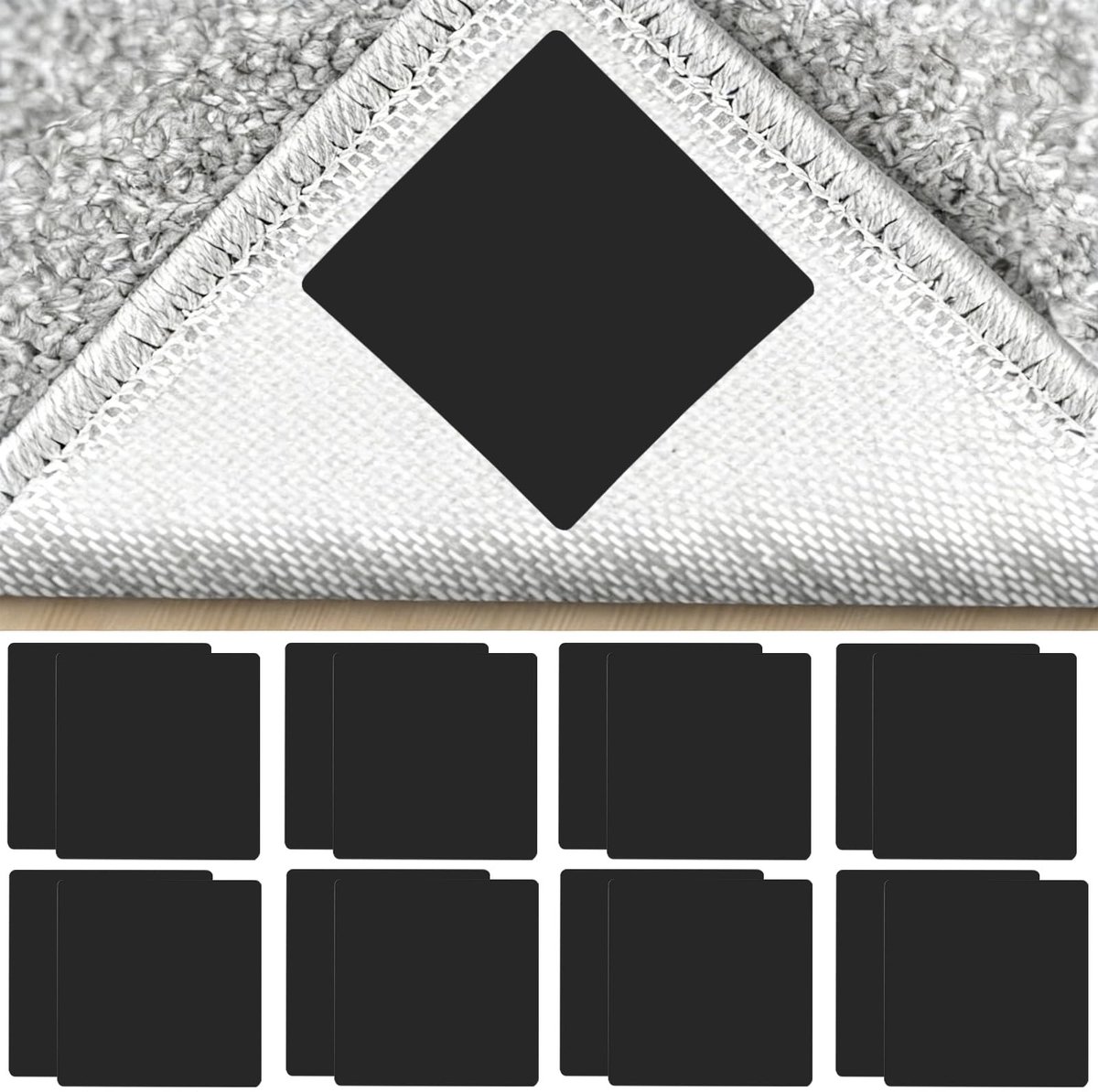 Dailygoods- Tapijtonderlegger Antislip - 16 Stuks - Herbruikbare Tapijtstoppers - Antislipmatten voor Tapijt - Eenvoudig aan te passen - 10 x 10 cm - Tapijtstopper