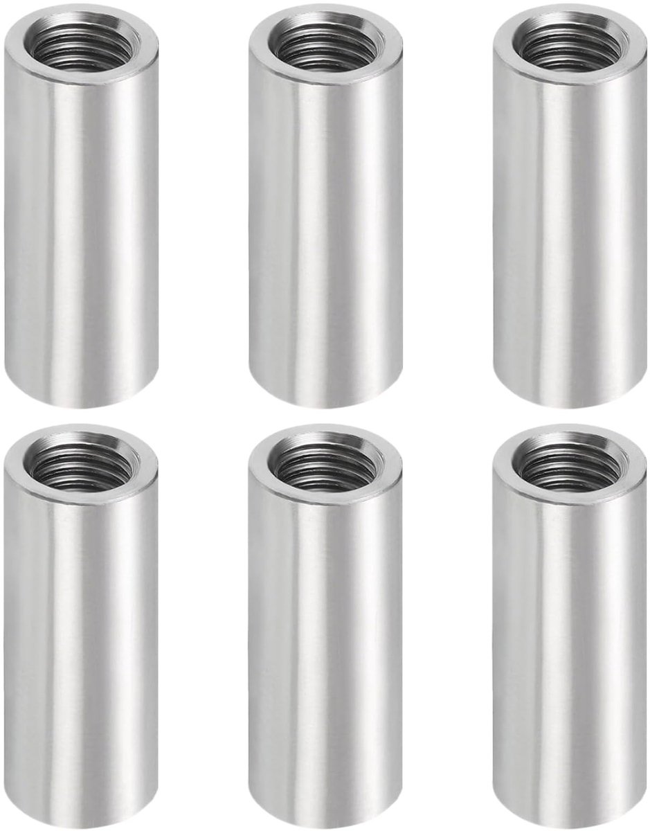 Dailygoods - HhBdy 6 stuks M8 x 30 mm ronde schroefdraadmoffen, verbindingsmoeren roestvrij staal 304, inschroefmoeren M8, verlengde uitvoering, afstandsmoffen voor meubelmontage, machinebouw, bouw en