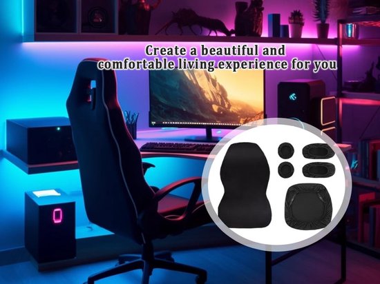 Dailygoods - Gamingstoelhoes, 6 stuks, gamingstoelhoezen, zwart met armleuningen, rekbaar, afneembaar, wasbaar, afneembaar, voor computerstoel, gamingstoel van Dailygoods — afbeelding 2