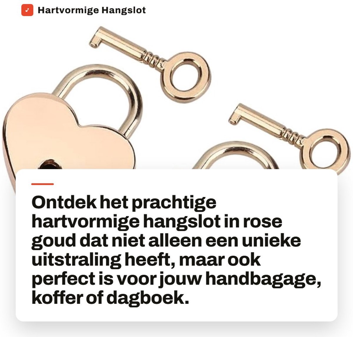 Dailygoods- Hartslot Roze Goud - Sleutel - Decoratief - Verzamelslot - Veiligheid - Duurzaam Materiaal - Decoratief Slot