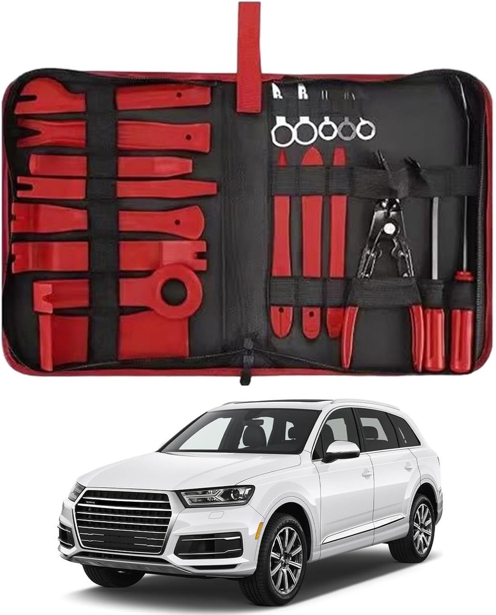 Gereedschapsset panelen - Interieur tools - Auto reparatie - Krasvrij werken - 19-delig - Rood