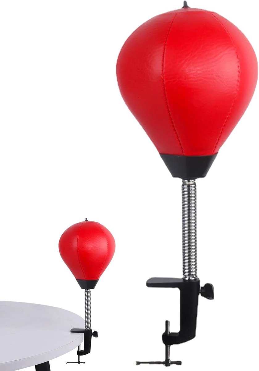 Bokszak voor kantoor - Tafelboksbal fitness - Druk verlichten - Robuuste metalen clip - 33 x 17 cm - Rood