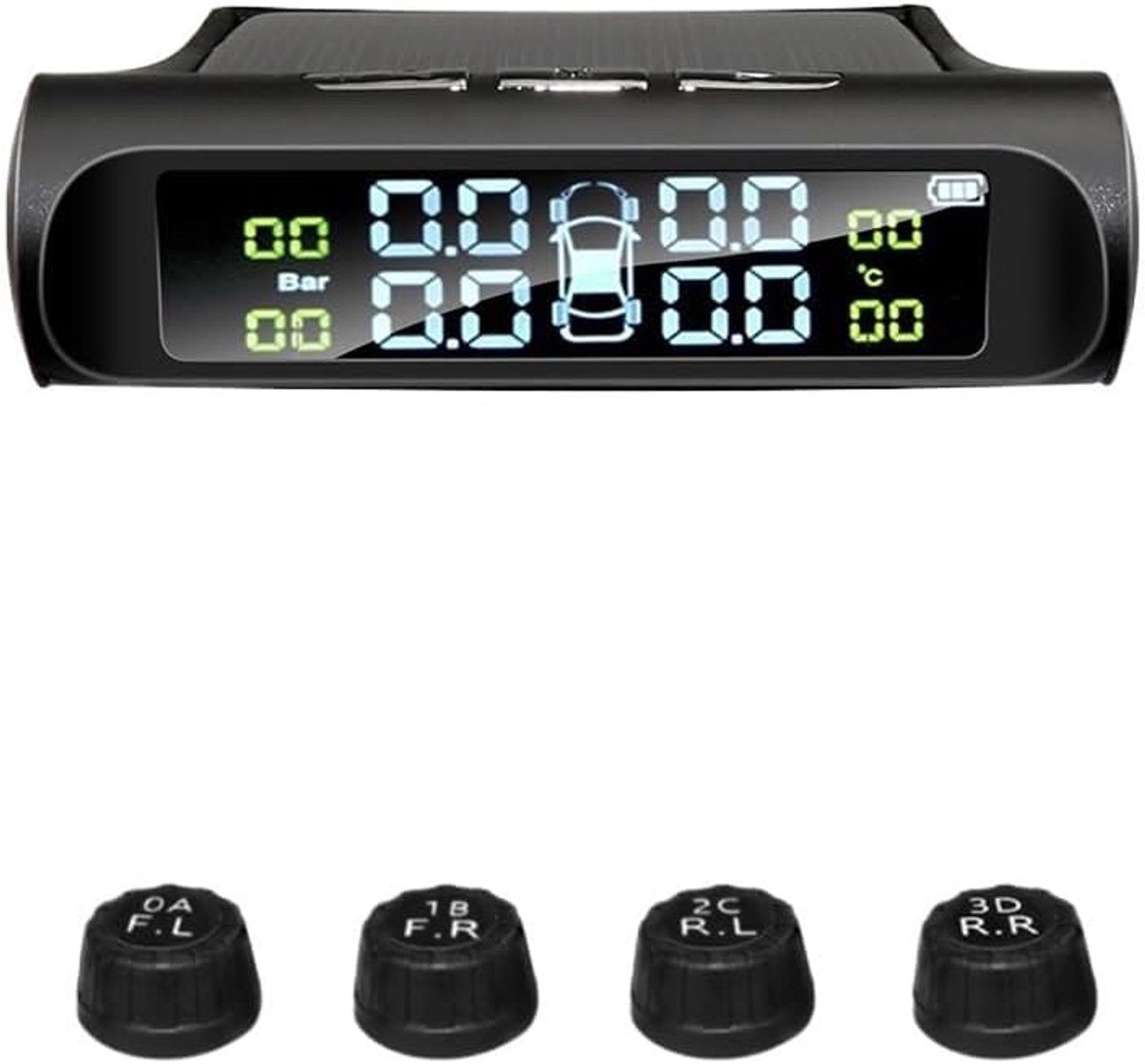 Bandenspanningsmeter Systeem - Bandenspanning Alarm - Veilig Rijden - 4 Externe Sensoren - Solar Display - Zwart