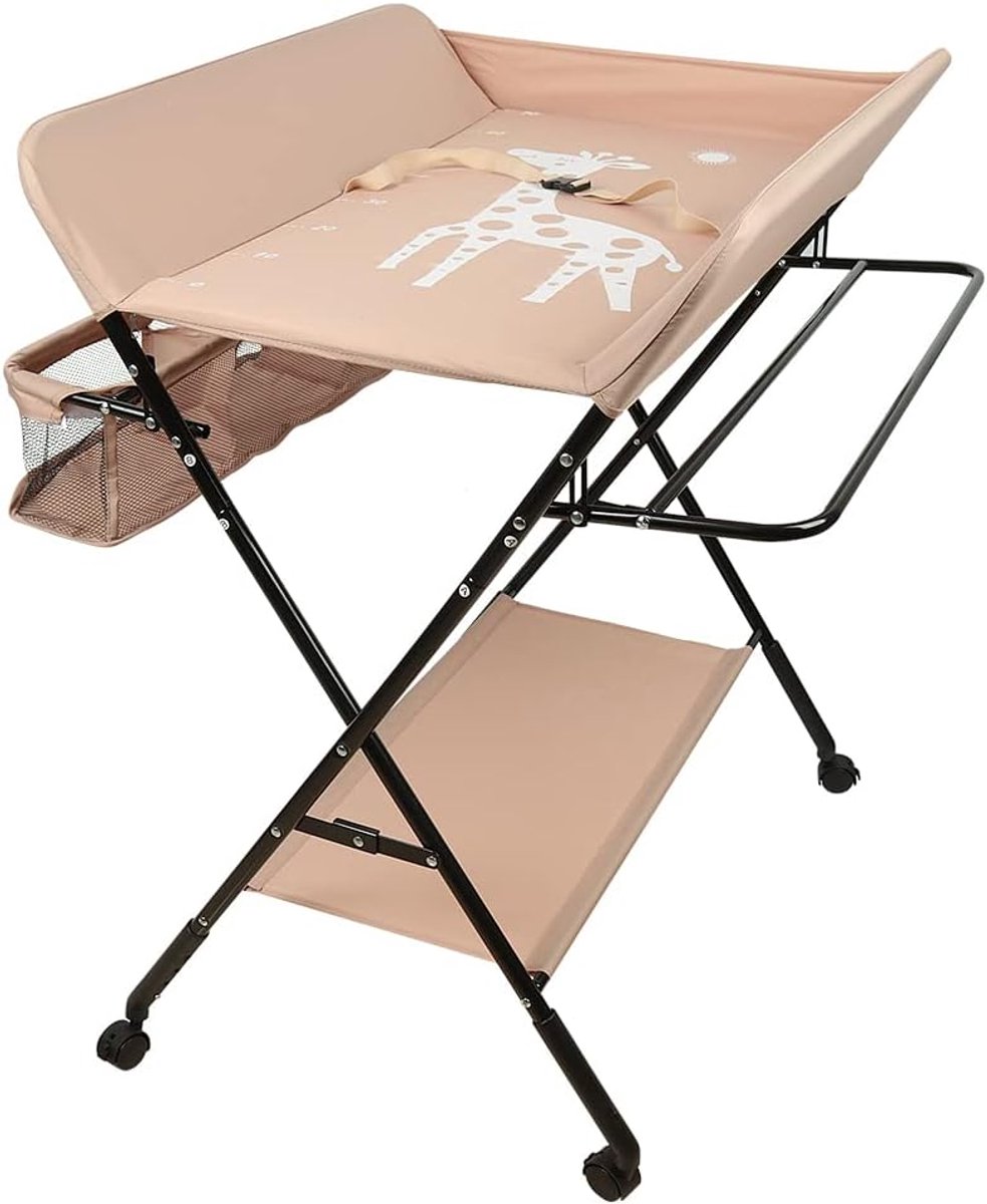 Baby Verschoontafel - Luiertafel Opvouwbaar - Baby Verzorging - In Hoogte Verstelbaar - 80 x 66 x 98 cm - Roze