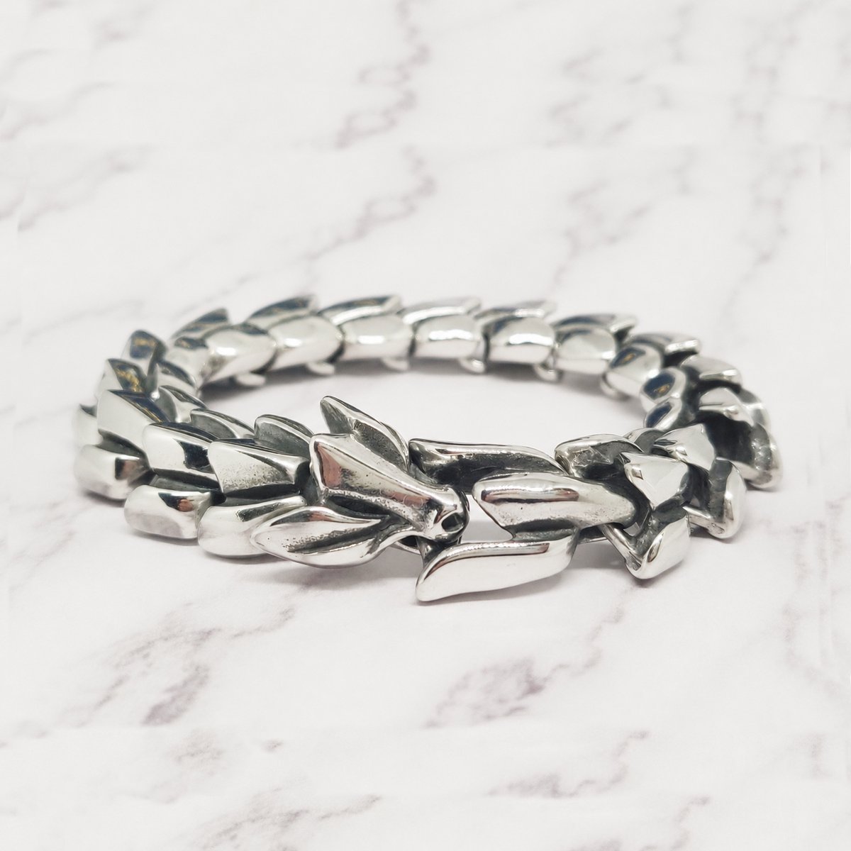 Mei's Viking Dragon Bones - Viking Armband - Draak - 316L RVS - Zilver - polsmaat 20 cm