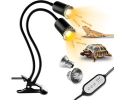 Dubbele warmtelamp - Reptielenlamp UVA UVB - Terrarium Klimaat - Intelligente Timer - 25W 50W - Zwart