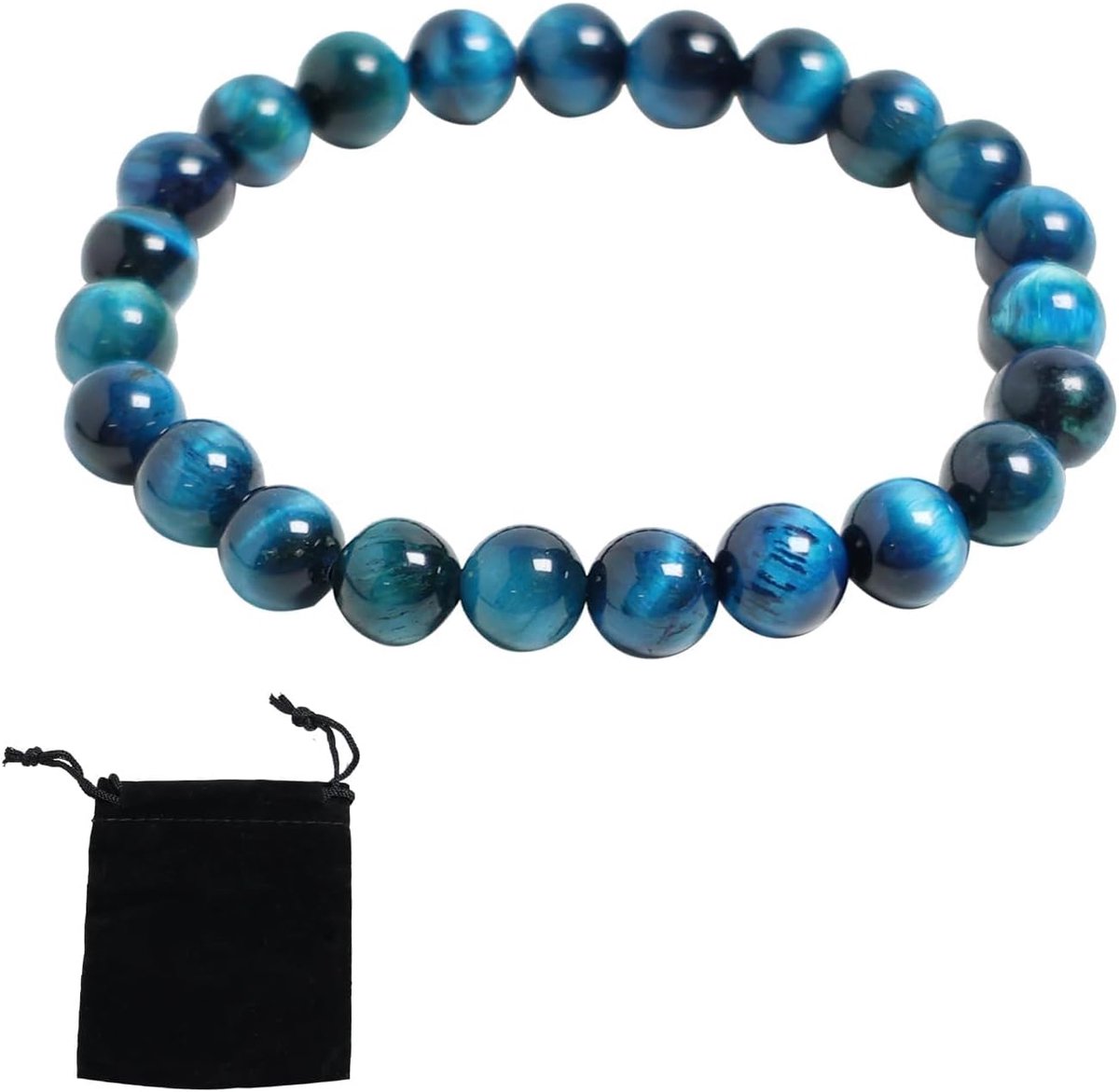 Chakra Armband - Energiestenen Armband - Dagelijks Dragen - Elastisch Ontwerp - 8 mm Kralen - Blauw Tijgeroog