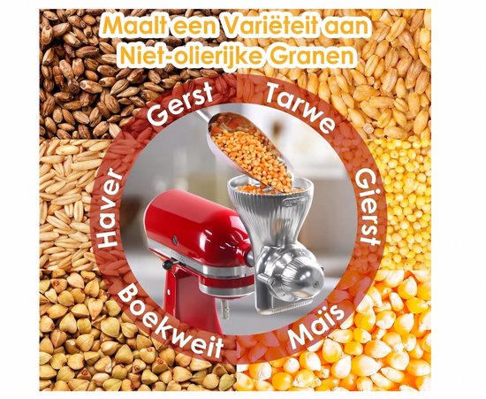 Graanmolen Accessoire voor KitchenAid - Volledig Metalen Graanmolen voor Keukenmixer - 12 Maalstanden - Inclusief Reinigingsborstel — afbeelding 4