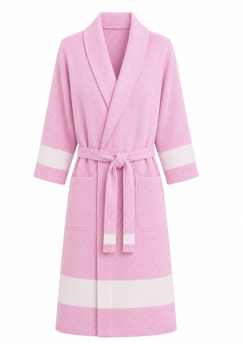 Badjas – sauna badjas dames & heren – hamam badjas – lichtgewicht & sneldrogend – 100% katoen – unisex - roze - maat L/XL
