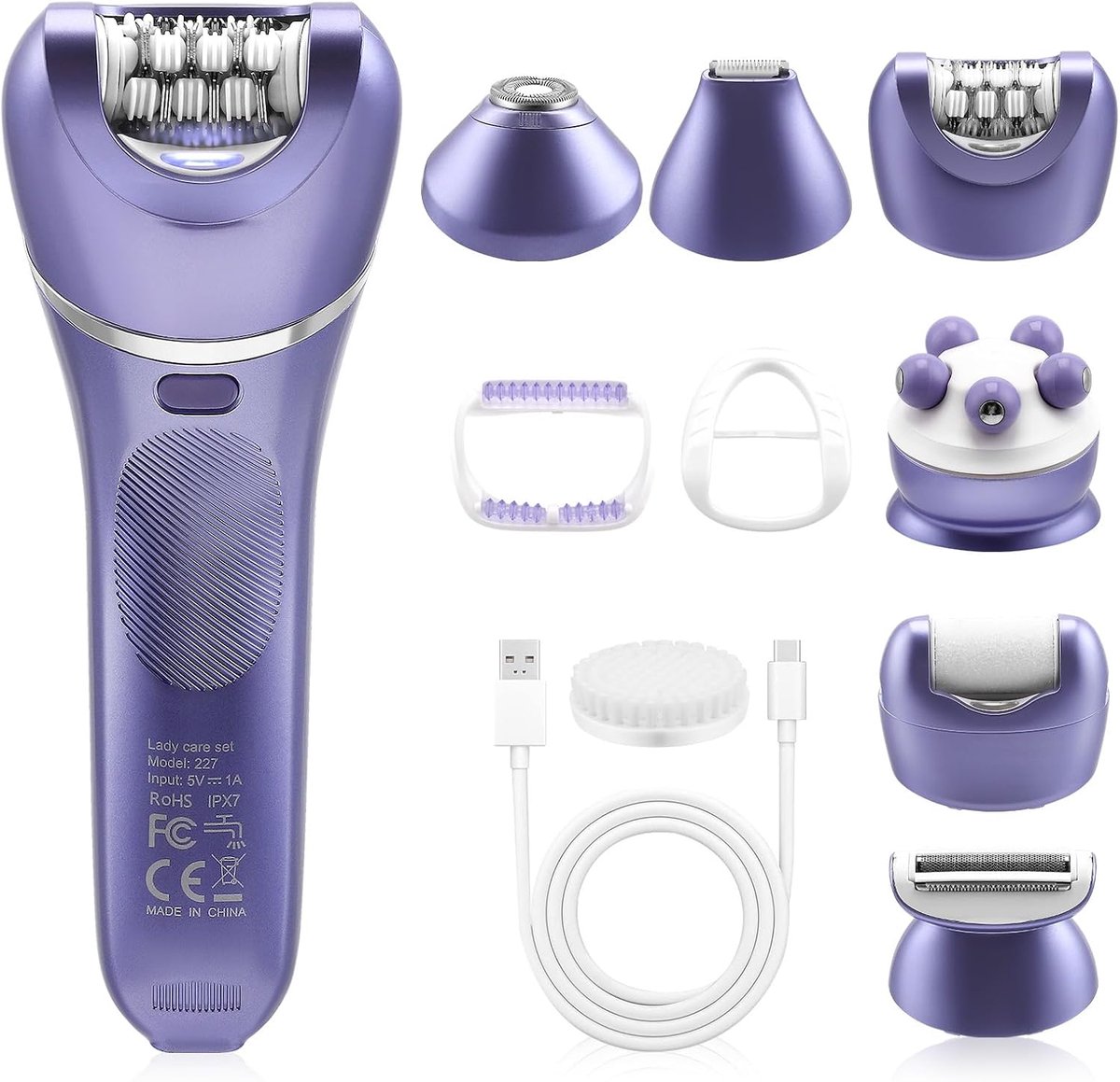 Epilatieset Vrouwen - Ontharingsapparaat Bodycare - Huidverzorging Thuis - 7-in-1 Functionaliteit - 90 Min Werktijd - Wit