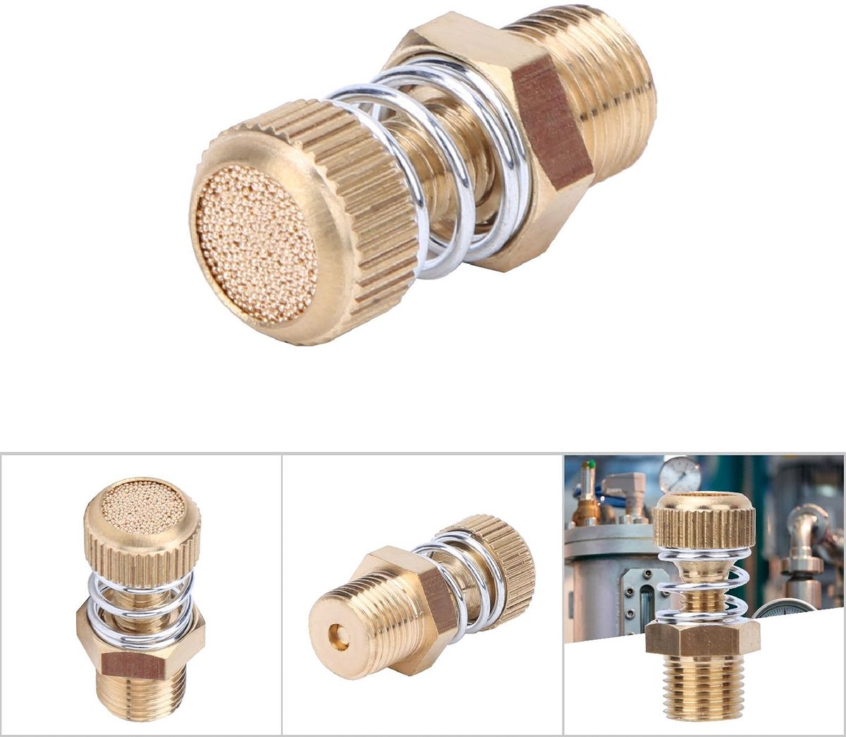Dailygoods- Geluidsdemper Hoge Ruisonderdrukking - Pneumatische Geluidsdemper - Messing - BSPT Schroefdraad - Eenvoudige Installatie - 10 Stuks