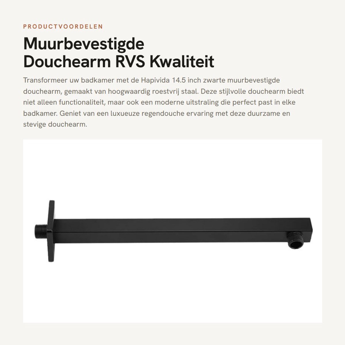 Dailygoods- Douchearm 14.5 inch - Wandmontage - Roestvrij Staal - Douchekop Extension - Zwart - Schokbestendig