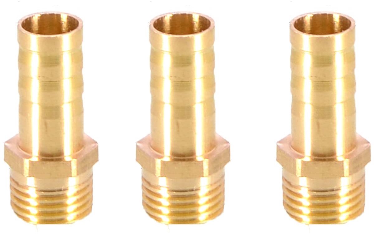 Dailygoods- Fitting 3 Stuks - Messing Slangfitting - Koppeling Connector - Mannelijke BSP Draad - Geschikt voor Lucht/Water/Gas - Hoogwaardige Kwaliteit - Slangkoppeling