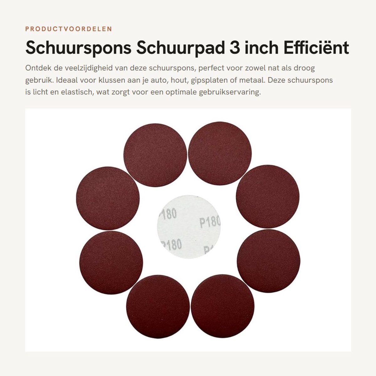 Dailygoods- Schuurspons 3 inch - Korund 600 - Bruin - 10 stuks - Nat/Droog - Licht en elastisch - Schuurpad