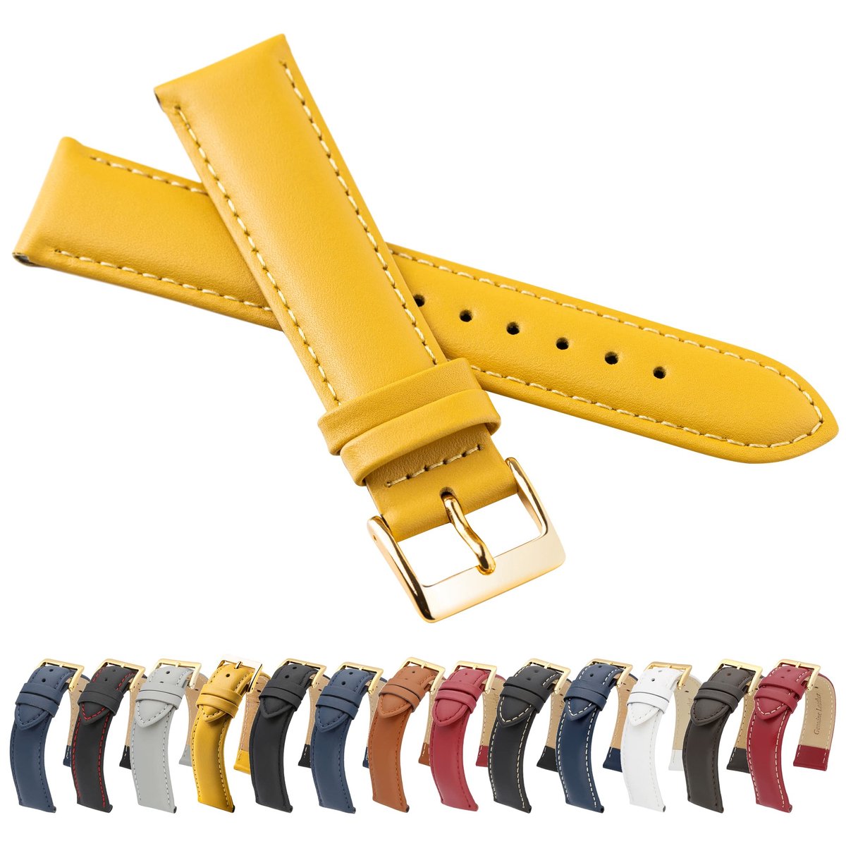 Dailygoods- Horlogebandje Glad Leer - Gouden Sluiting - Echt Rundleer - Fijn Leren Armband - Tijdloze Elegantie - Hoogwaardige Afwerking - Horlogearmband