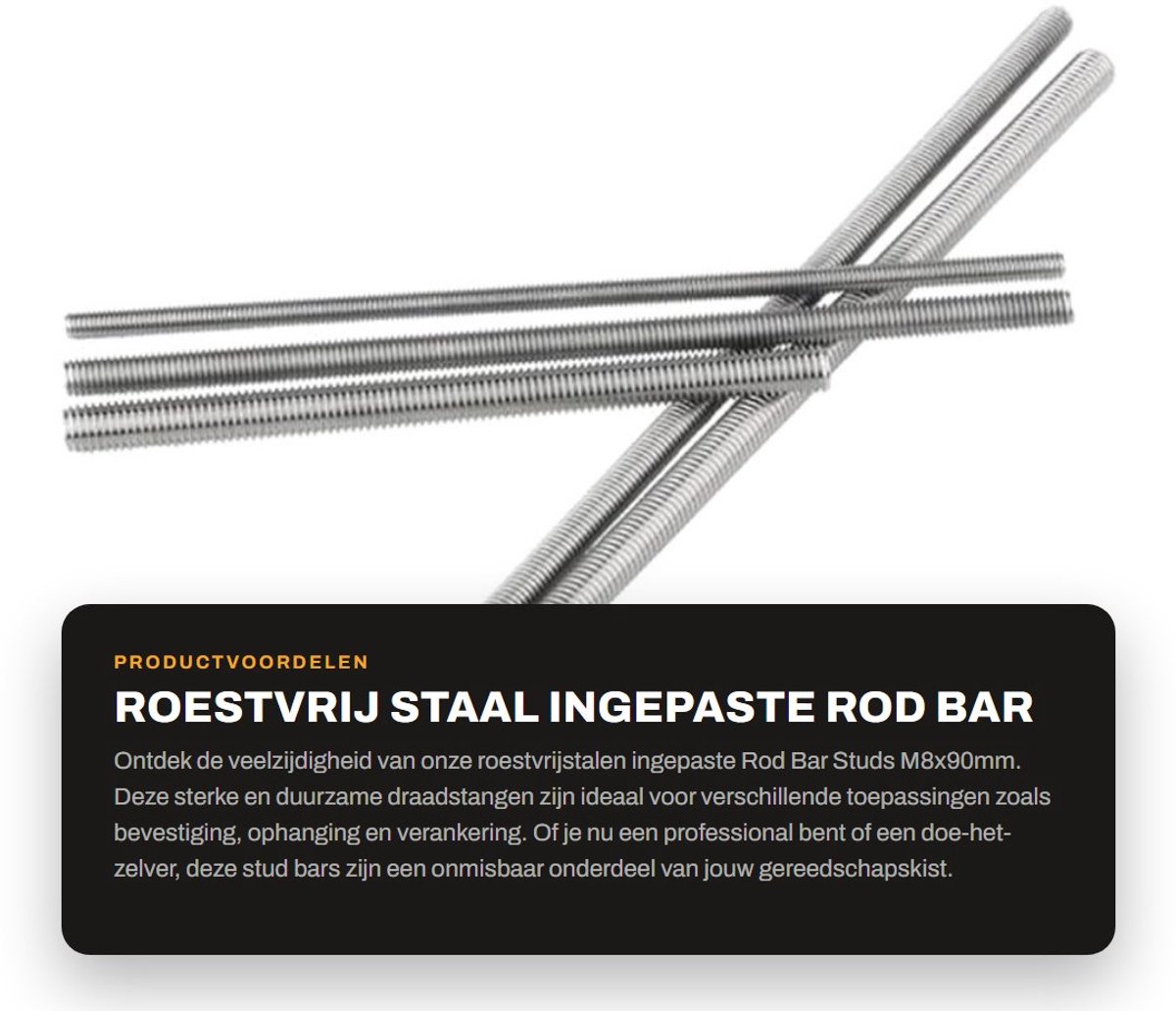 Dailygoods- Rod Bar Studs Roestvrij Staal 304 - Draadstang - Ingepaste Staaf - Verbindingsmateriaal - 5 Stuks - Slijtvast en Duurzaam