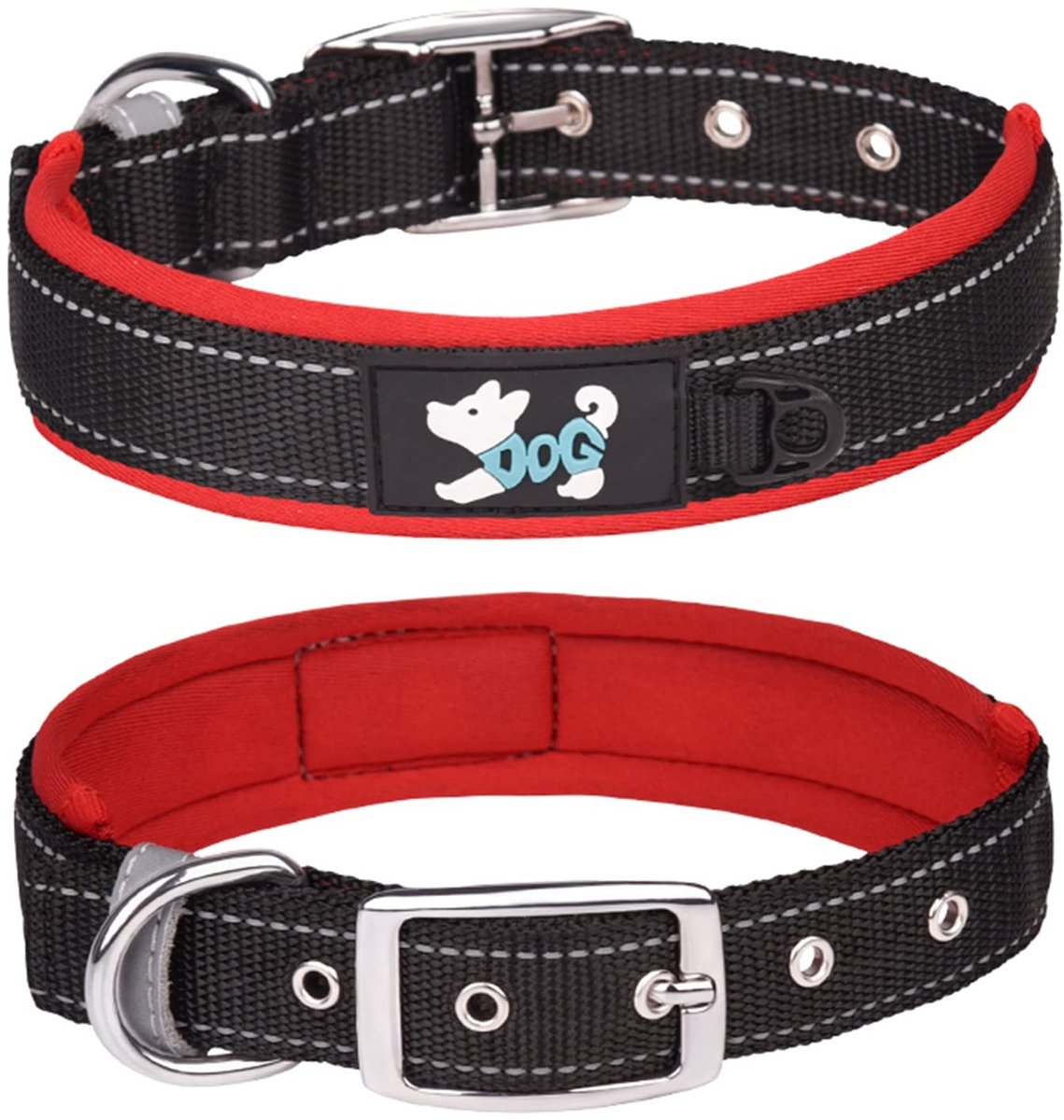 Dailygoods- Halsband Verstelbaar - Zachte Neopreen/Huisdierhalsband - Reflecterend - Nylon - Voor Grote Honden - Maten: L 48-58cm - Hondenhalsband