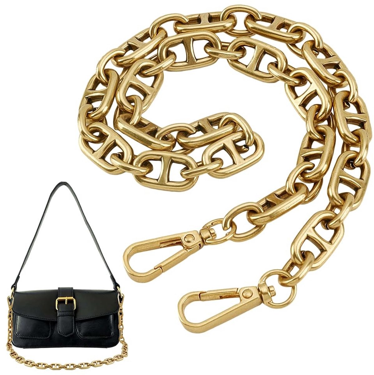 Dailygoods- Handtas Ketting 56,4 cm - Gouden Metalen Ketting - Dikke Ketting Riem - Draaibare Sluitingen - Clutch/Schoudertas - Stevige Handgrepen - Tasriem