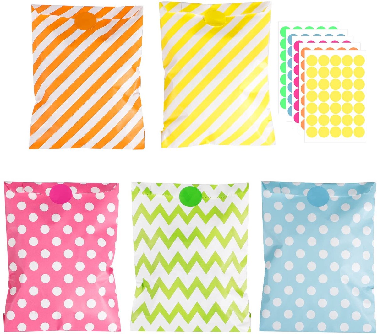 Dailygoods - 50 stuks boterhamzakjes, snoepbarzakjes, kleurrijke papieren zakjes, kleine cadeauzakjes, kinderverjaardag, bruiloft, zakjes om te vullen (175 stickers)