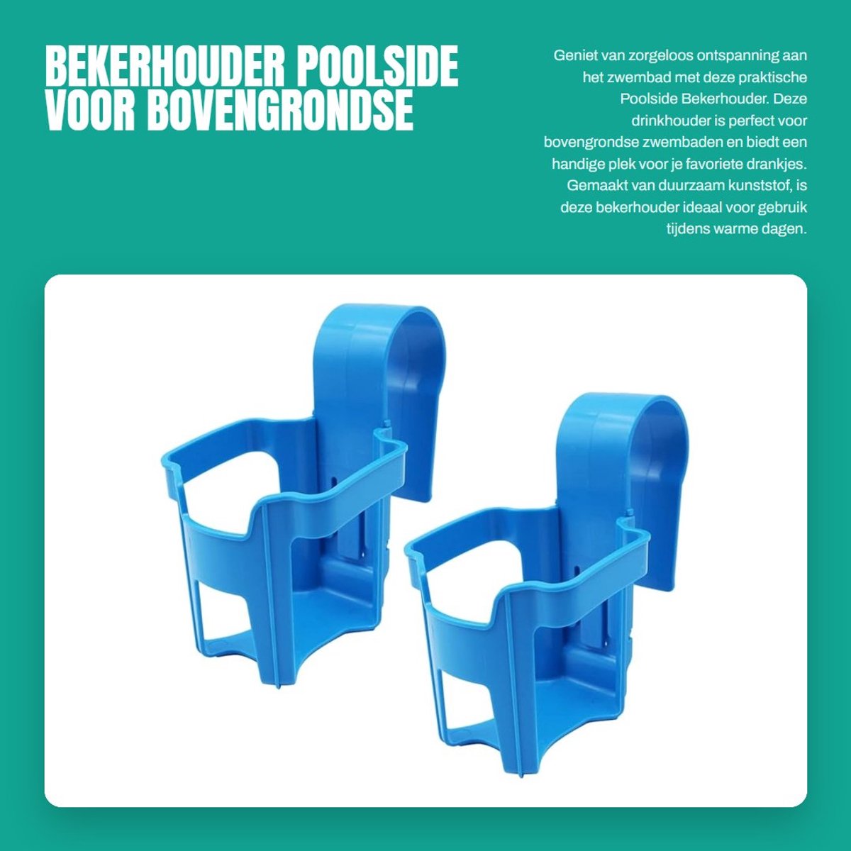 Dailygoods- Bekerhouder - 2 Stuks - Kunststof - Voor Bovengrondse Zwembaden - Drink Houder - Blauw - Afmetingen 14 x 9 x 7 cm - Zwembadaccessoire