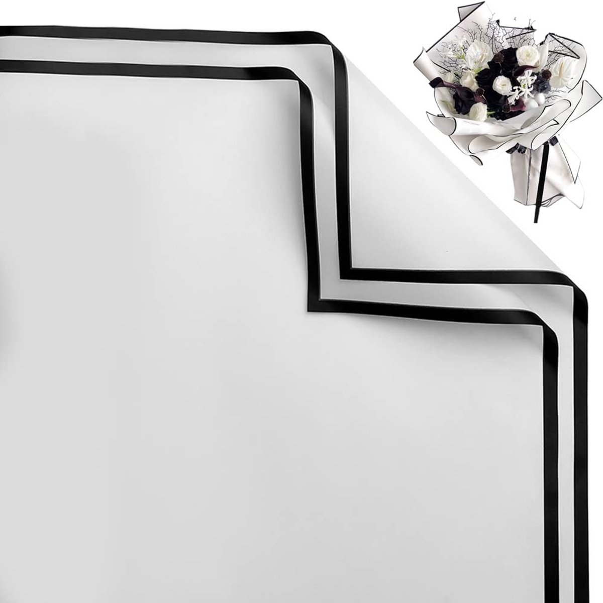 Dailygoods- Inpakpapier Waterdicht - 20 Vellen Zwart/Wit met Bloemen - Dikker Cadeaupapier - Verpakkingspapier 58,4 x 58,4 cm - Elegante Verpakking